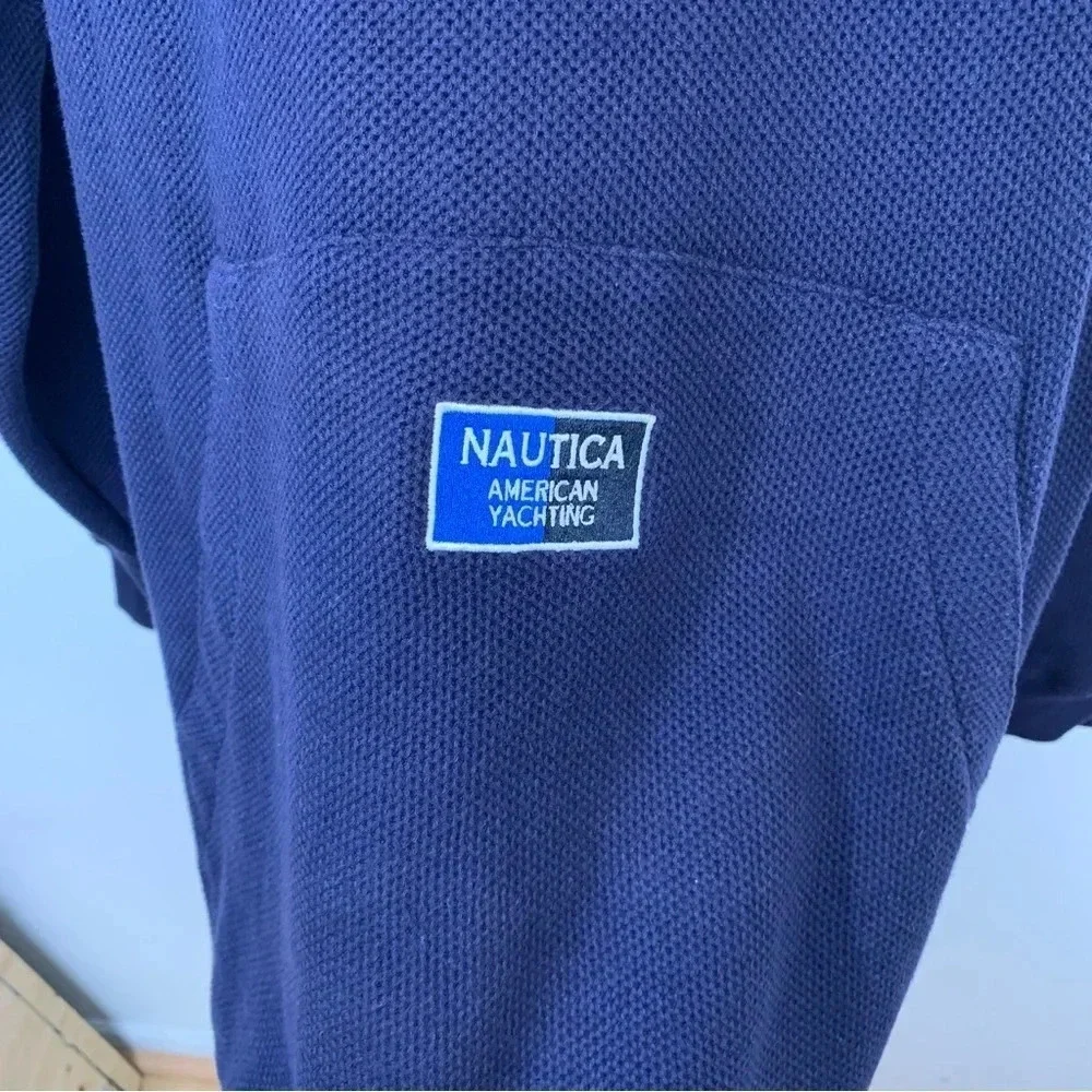 Nautica American Yachting Sweater Men Large 100%% Cotton Hood Navy Blue Oversize